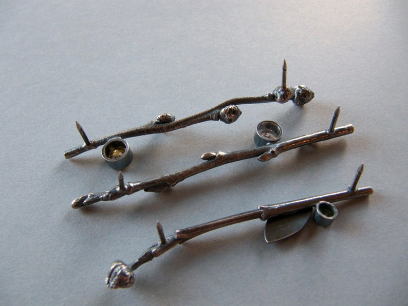 Twig and Gemstone Pins in Sterling Silver Etsy
