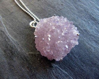 Amethyst Crystal Cluster and Sterling Silver Pendant