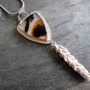 Silver Pendant with Montana Agate And Cast Wheat