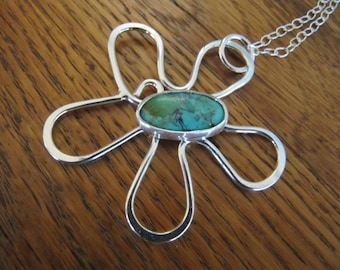 Silver Flower Pendant with Turquoise