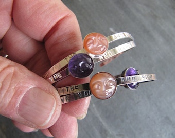 Silver Cuff Bracelets - I Love you to the Moon and Back - with Amethyst or Moonstone