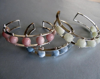 Sterling Silver Cuff Bracelets with Opals and Jade