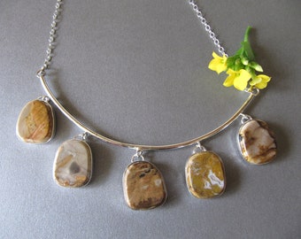 Spectacular Petrified Wood and Sterling Silver Necklace