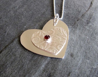 Silver Heart Pendant with Garnet