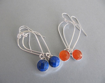 Dangle Earrings of Lapis or Carnelian in Sterling Silver