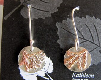 Silver and Bronze Earrings with Cast Cypress
