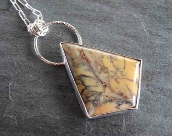 Handmade Yellow Feather Jasper and Sterling Silver Pendant