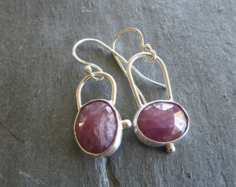 Asymmetric Ruby and Silver Earrings