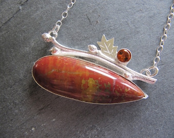 Fancy Jasper Pendant with Blueberry Twig and Citrine in Sterling Silver