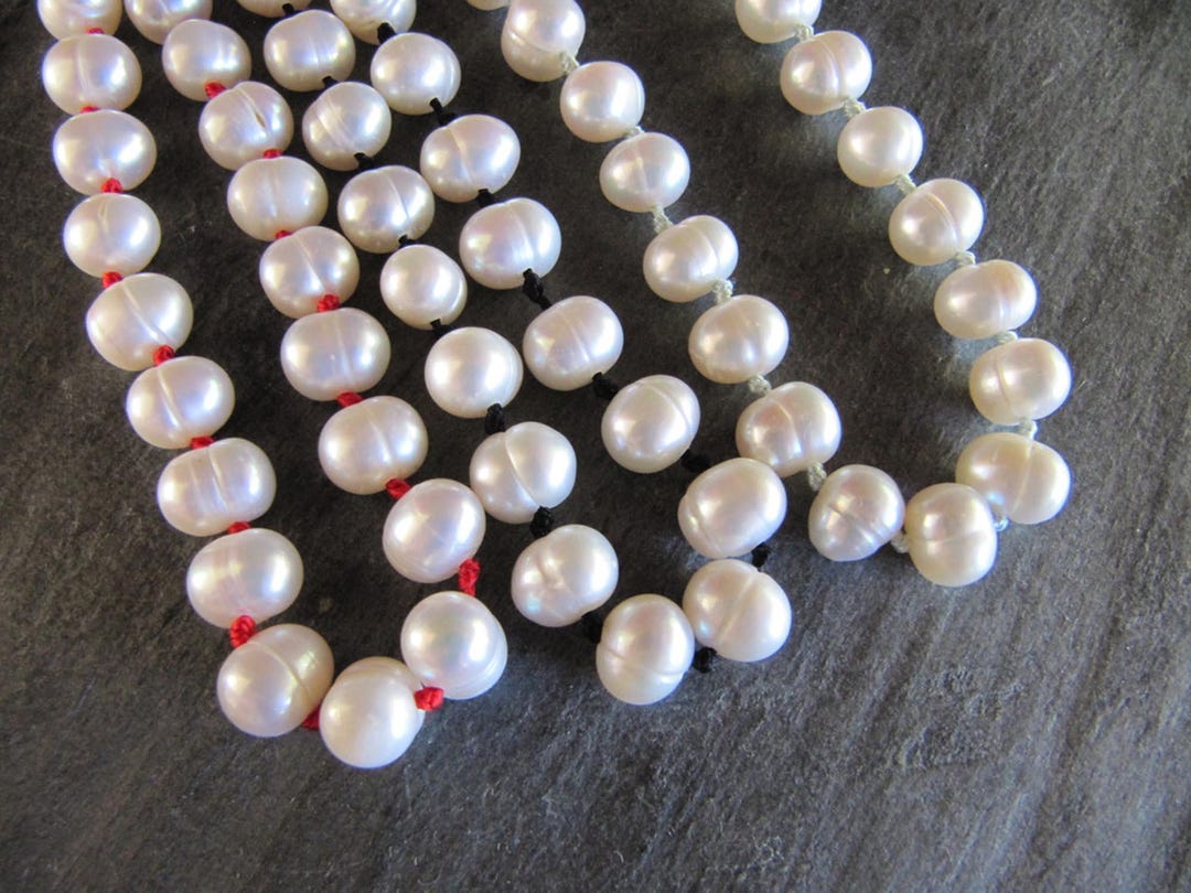 White Pearl Necklaces Hand Knotted With Colored Silk - Etsy