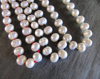 White Pearl Necklaces Hand Knotted with Colored Silk