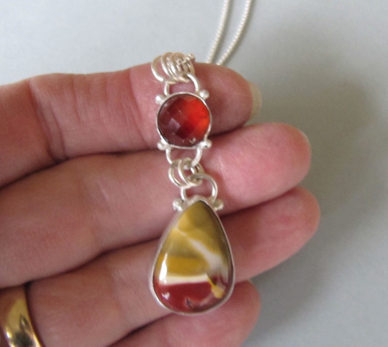 Mookaite and Garnet Pendant in Sterling Silver image 2