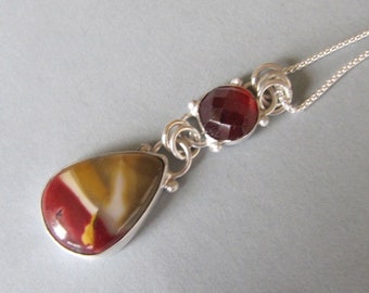 Mookaite and Garnet Pendant in Sterling Silver