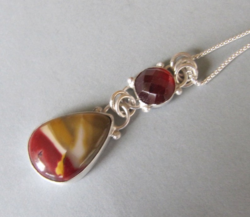 Mookaite and Garnet Pendant in Sterling Silver image 1