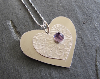 Silver Heart Pendant with Amethyst