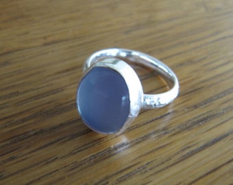 Petite Ring of Blue Chalcedony and Sterling Silver
