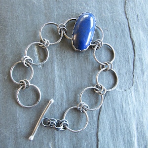 Bracelet with Lapis and Hand Made Chain in Sterling Silver image 1