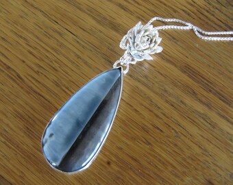 Pendant of Owyhee Blue Opal and cast Sedum in Sterling Silver