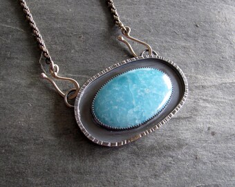 Large Hemimorphite Pendant in Sterling Silver with Fancy Chain