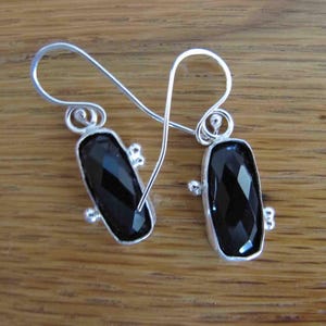 Dangle Earrings of Faceted Black Onyx and Sterling silver
