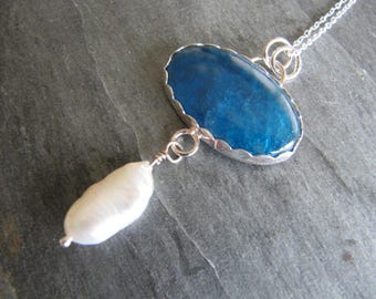 Apatite Pendant in Sterling Silver with Pearl
