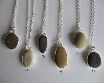 Beach Pebble and Sterling Silver Pendants
