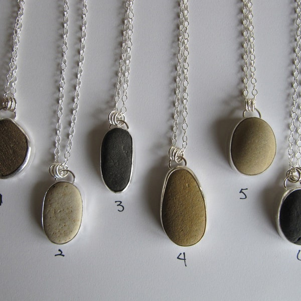 Beach Pebble and Sterling Silver Pendants