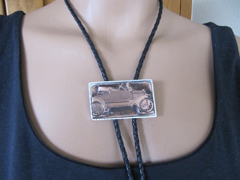 Vintage Letterpress Motorcar Bolo Tie in Sterling Silver