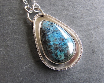 Handmade Teardrop Chrysocolla and Sterling Silver Necklace