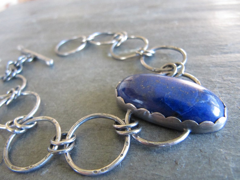 Bracelet with Lapis and Hand Made Chain in Sterling Silver image 2