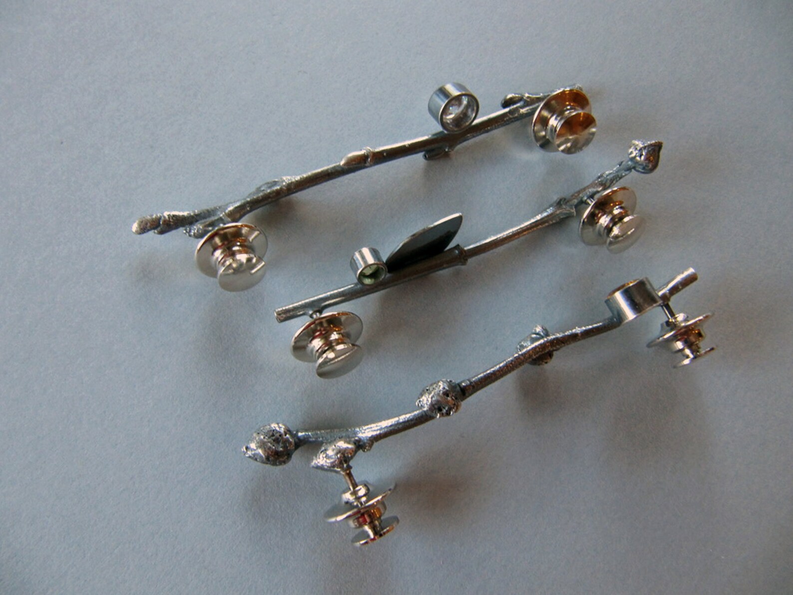 Twig and Gemstone Pins in Sterling Silver Etsy