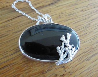 Onyx and Sterling Silver Pendant with Cast Cypress