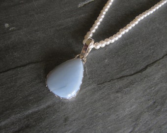 Blue Opal and Pearl Necklace in Sterling Silver
