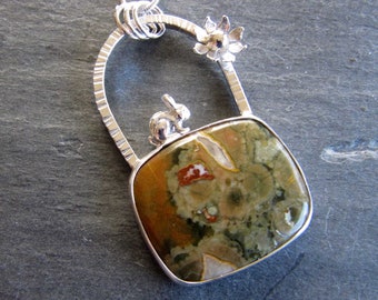 Pendant of Jasper and Silver with Bunny and Flower