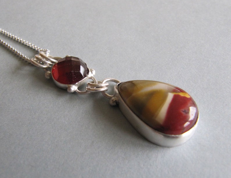 Mookaite and Garnet Pendant in Sterling Silver image 5