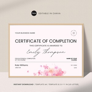 Certificate Of Completion Template, Printable Course Certificate Of Completion, Editable Training Certificate Template, Edit with Canva