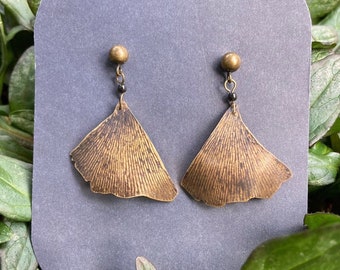 Gingko leaf textured bronze earrings