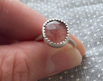 Strawberry quartz sterling silver ring