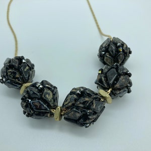 Black and gold Czech glass statement necklace
