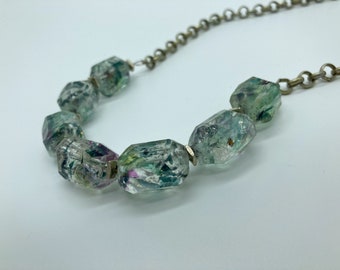 Recycled Glass Resin Necklace on Repurposed Sterling Silver Chain