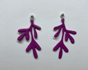 Purple powder coated leaf earrings