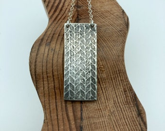 Knit Stockinette Textured Sterling Silver Pendant Necklace