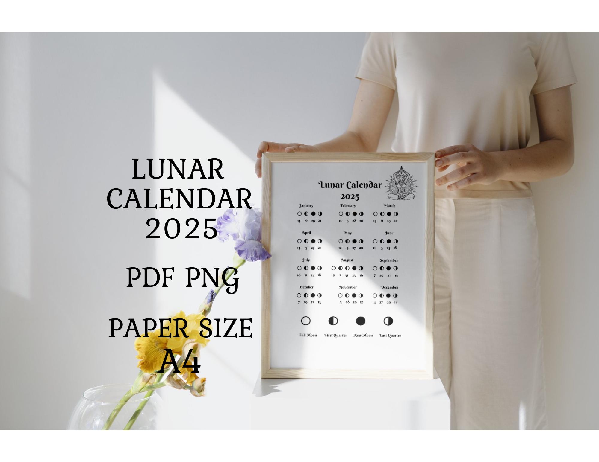 2025 Lunar Calendar PDF & PNG Formats Moon Phases Etsy