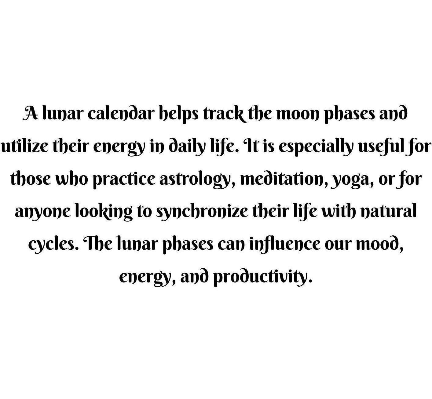 2025 Lunar Calendar PDF & PNG Formats Moon Phases Etsy