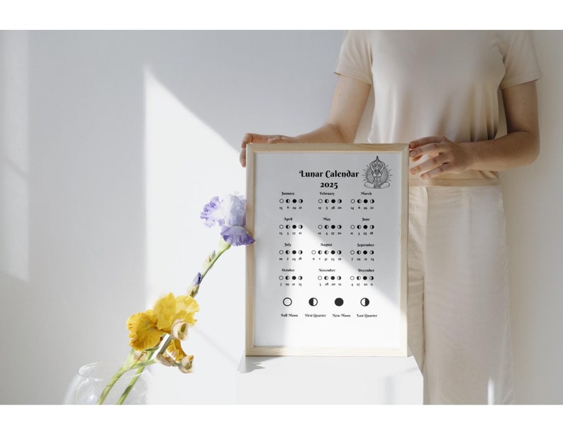2025 Lunar Calendar PDF & PNG Formats Moon Phases Etsy