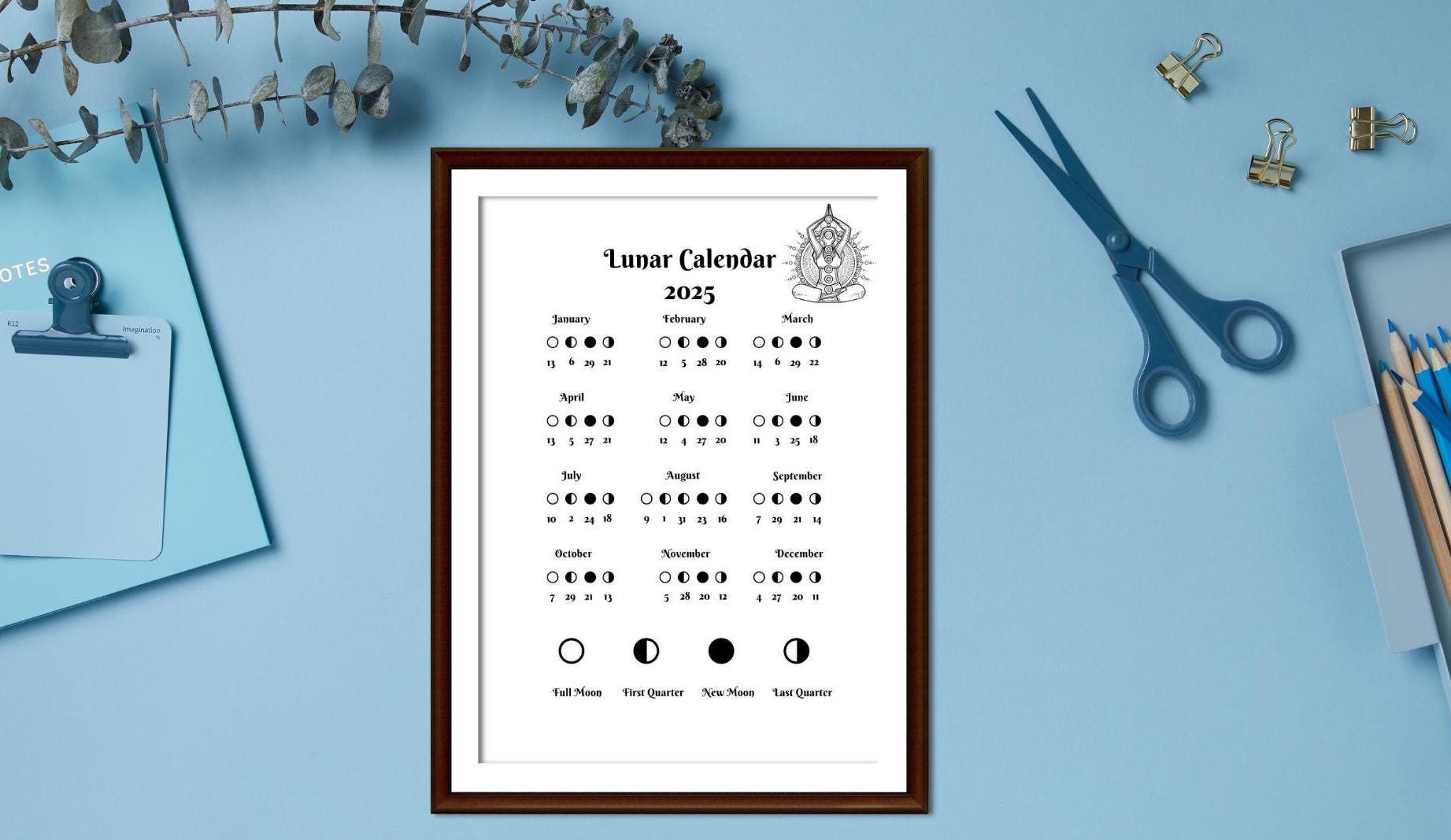 2025 Lunar Calendar PDF & PNG Formats Moon Phases Etsy