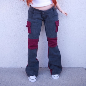 Black and red denim cargo pants, Smartdoll Pear doll clothes