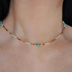 Dainty 2mm Beaded Choker Necklace – Earthy Minimalist Jewelry, Turquoise Boho Layering Necklace, Handmade Gift for Her, Tiny Seed Beads