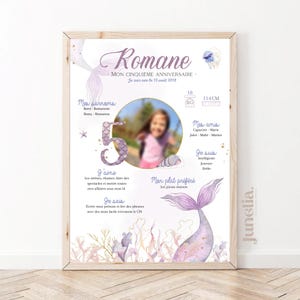 Personalized birthday or baptism poster - Mermaid - Sea - 1 year - Printed or Digital PDF