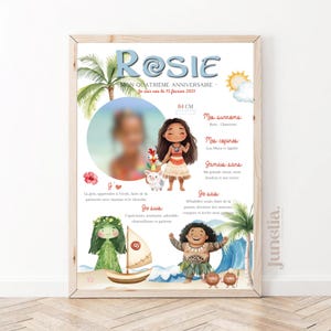 Personalized birthday or baptism poster - Vaiana - Sea - Moana - Blue - Printed or Digital PDF